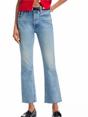 Mother The Tripper Flood Fray Light Wash High-Rise Flare Ankle Jeans - Women